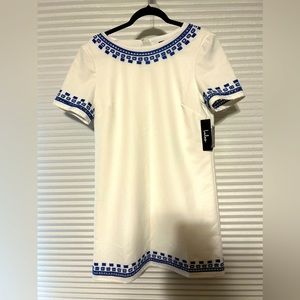 NWT LuLu’s White with Cobalt Trim A line Dress Medium